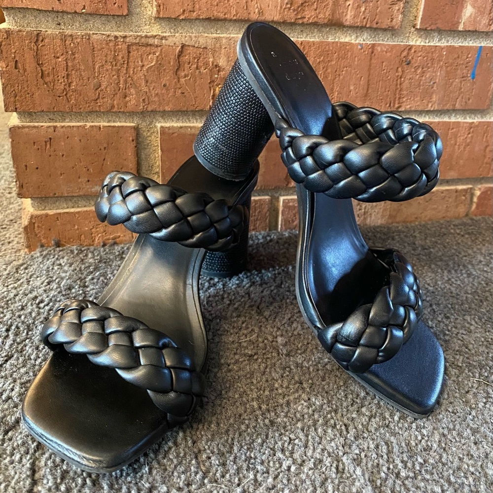 A New Day Black Braided Heels
